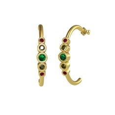 Minimal 5 Taşlı Küpe - Yeşil kuvars, peridot ve kök yakut 18 ayar altın küpe #bggvrj