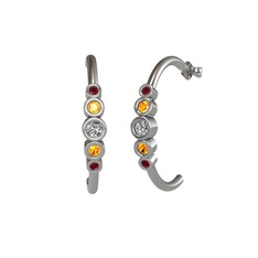 Minimal 5 Taşlı Küpe - Swarovski, sitrin ve kök yakut 14 ayar beyaz altın küpe #bjaokg