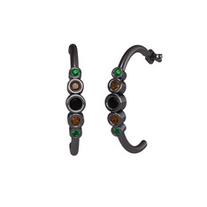 Siyah zirkon, dumanlı kuvars ve yeşil kuvars 925 ayar siyah rodyum kaplama gümüş küpe