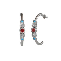 Minimal 5 Taşlı Küpe - Garnet, swarovski ve akuamarin 18 ayar beyaz altın küpe #bvo7yg