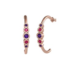 Ametist ve rodolit garnet 18 ayar rose altın küpe