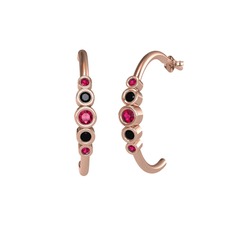Minimal 5 Taşlı Küpe - Rodolit garnet ve siyah zirkon 18 ayar rose altın küpe #cwagr5