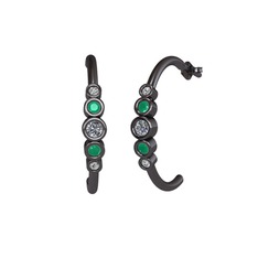 Minimal 5 Taşlı Küpe - Pırlanta, kök zümrüt ve swarovski 925 ayar siyah rodyum kaplama gümüş küpe (0.12 karat) #cx9c8f