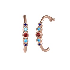 Minimal 5 Taşlı Küpe - Garnet, akuamarin ve lab safir 8 ayar rose altın küpe #dlqx0l