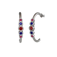 Garnet, lab safir ve rodolit garnet 18 ayar beyaz altın küpe