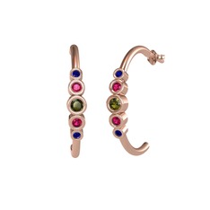 Peridot, rodolit garnet ve lab safir 14 ayar rose altın küpe