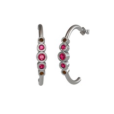 Rodolit garnet ve dumanlı kuvars 18 ayar beyaz altın küpe