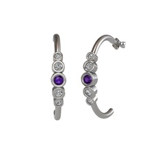 Minimal 5 Taşlı Küpe - Ametist, beyaz zirkon ve swarovski 14 ayar beyaz altın küpe #ejmx42