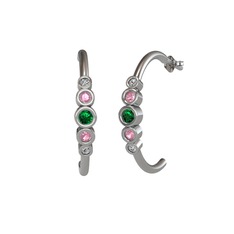 Yeşil kuvars, pembe kuvars ve swarovski 14 ayar beyaz altın küpe