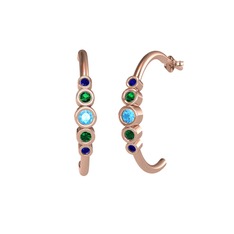 Minimal 5 Taşlı Küpe - Akuamarin, yeşil kuvars ve lab safir 14 ayar rose altın küpe #eltp93