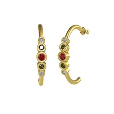Garnet, peridot ve swarovski 18 ayar altın küpe