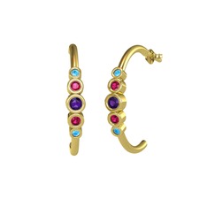 Minimal 5 Taşlı Küpe - Ametist, rodolit garnet ve akuamarin 8 ayar altın küpe #f0glex