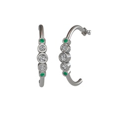 Minimal 5 Taşlı Küpe - Swarovski, beyaz zirkon ve kök zümrüt 8 ayar beyaz altın küpe #fsv2az