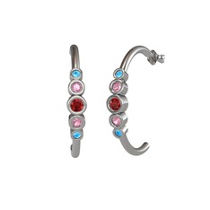 Minimal 5 Taşlı Küpe - Garnet, pembe kuvars ve akuamarin 18 ayar beyaz altın küpe #ful6kh