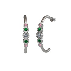 Minimal 5 Taşlı Küpe - Pırlanta, yeşil kuvars ve pembe kuvars 8 ayar beyaz altın küpe (0.12 karat) #fuvkw