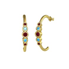 Minimal 5 Taşlı Küpe - Kök yakut ve akuamarin 8 ayar altın küpe #fv11hk