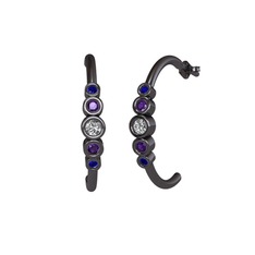 Minimal 5 Taşlı Küpe - Swarovski, ametist ve lab safir 925 ayar siyah rodyum kaplama gümüş küpe #g3r3x7