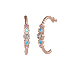 Beyaz zirkon, akuamarin ve pembe kuvars 8 ayar rose altın küpe