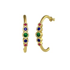 Minimal 5 Taşlı Küpe - Yeşil kuvars, lab safir ve rodolit garnet 8 ayar altın küpe #h0xx5g