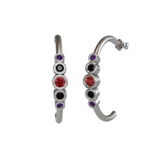 Minimal 5 Taşlı Küpe - Garnet, siyah zirkon ve ametist 8 ayar beyaz altın küpe #h1t6ul