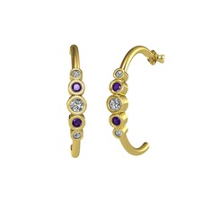 Minimal 5 Taşlı Küpe - Swarovski, ametist ve beyaz zirkon 8 ayar altın küpe #h2zhb6