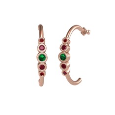 Minimal 5 Taşlı Küpe - Yeşil kuvars, kök yakut ve garnet 8 ayar rose altın küpe #h7xns9