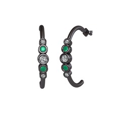 Minimal 5 Taşlı Küpe - Beyaz zirkon, kök zümrüt ve swarovski 925 ayar siyah rodyum kaplama gümüş küpe #hc29ye
