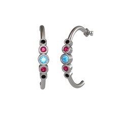 Akuamarin, rodolit garnet ve siyah zirkon 18 ayar beyaz altın küpe