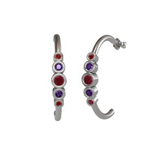 Minimal 5 Taşlı Küpe - Kök yakut, ametist ve garnet 18 ayar beyaz altın küpe #hm825c