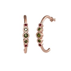 Minimal 5 Taşlı Küpe - Peridot ve kök yakut 14 ayar rose altın küpe #hmrhah