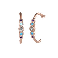 Minimal 5 Taşlı Küpe - Swarovski, akuamarin ve ametist 14 ayar rose altın küpe #hpmadm