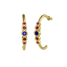 Lab safir, garnet ve rodolit garnet 14 ayar altın küpe