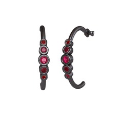 Minimal 5 Taşlı Küpe - Rodolit garnet, kök yakut ve garnet 925 ayar siyah rodyum kaplama gümüş küpe #i441cu