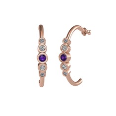 Minimal 5 Taşlı Küpe - Ametist, swarovski ve pırlanta 8 ayar rose altın küpe (0.08 karat) #i74gsr