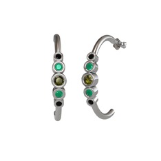 Minimal 5 Taşlı Küpe - Peridot, kök zümrüt ve siyah zirkon 8 ayar beyaz altın küpe #iemrwk