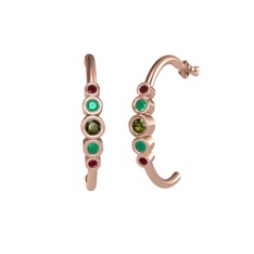 Peridot, kök zümrüt ve kök yakut 8 ayar rose altın küpe