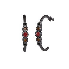 Minimal 5 Taşlı Küpe - Garnet, dumanlı kuvars ve siyah zirkon 925 ayar siyah rodyum kaplama gümüş küpe #imzw02