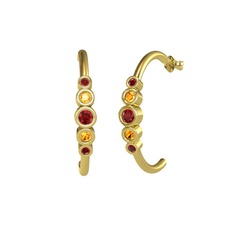 Minimal 5 Taşlı Küpe - Garnet ve sitrin 14 ayar altın küpe #ip0k5m