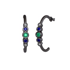 Minimal 5 Taşlı Küpe - Kök zümrüt, lab safir ve swarovski 925 ayar siyah rodyum kaplama gümüş küpe #ir7r8r