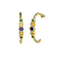 Minimal 5 Taşlı Küpe - Lab safir, sitrin ve yeşil kuvars 925 ayar altın kaplama gümüş küpe #isd3lz