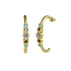 Minimal 5 Taşlı Küpe - Pırlanta, peridot ve akuamarin 18 ayar altın küpe (0.12 karat) #iyfg40
