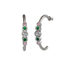 Swarovski, yeşil kuvars ve pembe kuvars 14 ayar beyaz altın küpe