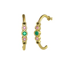 Kök zümrüt, pembe kuvars ve peridot 925 ayar altın kaplama gümüş küpe