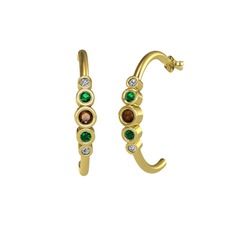 Minimal 5 Taşlı Küpe - Dumanlı kuvars, yeşil kuvars ve swarovski 925 ayar altın kaplama gümüş küpe #jkaa6t