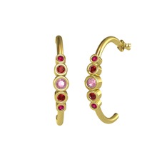 Pembe kuvars, garnet ve rodolit garnet 14 ayar altın küpe
