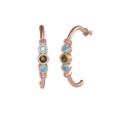 Peridot, akuamarin ve pembe kuvars 8 ayar rose altın küpe