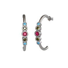 Minimal 5 Taşlı Küpe - Rodolit garnet, peridot ve akuamarin 14 ayar beyaz altın küpe #kbtes3