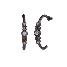 Swarovski, dumanlı kuvars ve beyaz zirkon 925 ayar siyah rodyum kaplama gümüş küpe