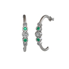 Minimal 5 Taşlı Küpe - Swarovski, kök zümrüt ve pırlanta 18 ayar beyaz altın küpe (0.08 karat) #kebyp4