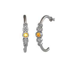 Minimal 5 Taşlı Küpe - Sitrin, swarovski ve pırlanta 18 ayar beyaz altın küpe (0.08 karat) #ktg8z2